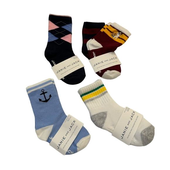 Janie and Jack Boy’s Assorted Socks - Set of 4 Size 12-24M - Picture 1 of 2